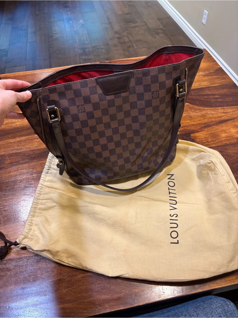 Louis Vuitton Brown Check Tote with Red Interior neverful limted edition
